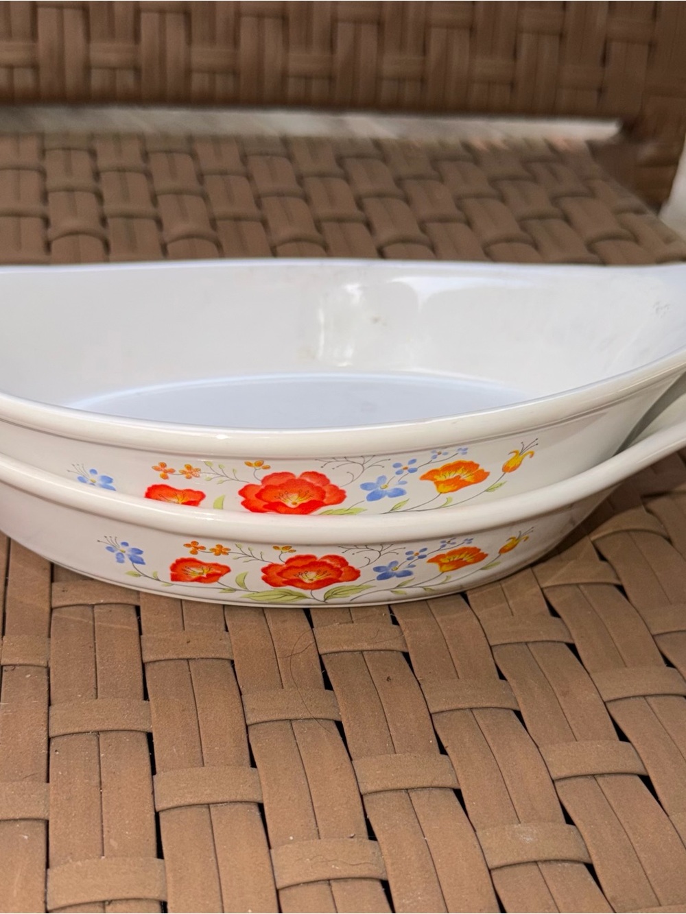 White Floral Ceramic Serving Bowl with Orange and Blue Flowers